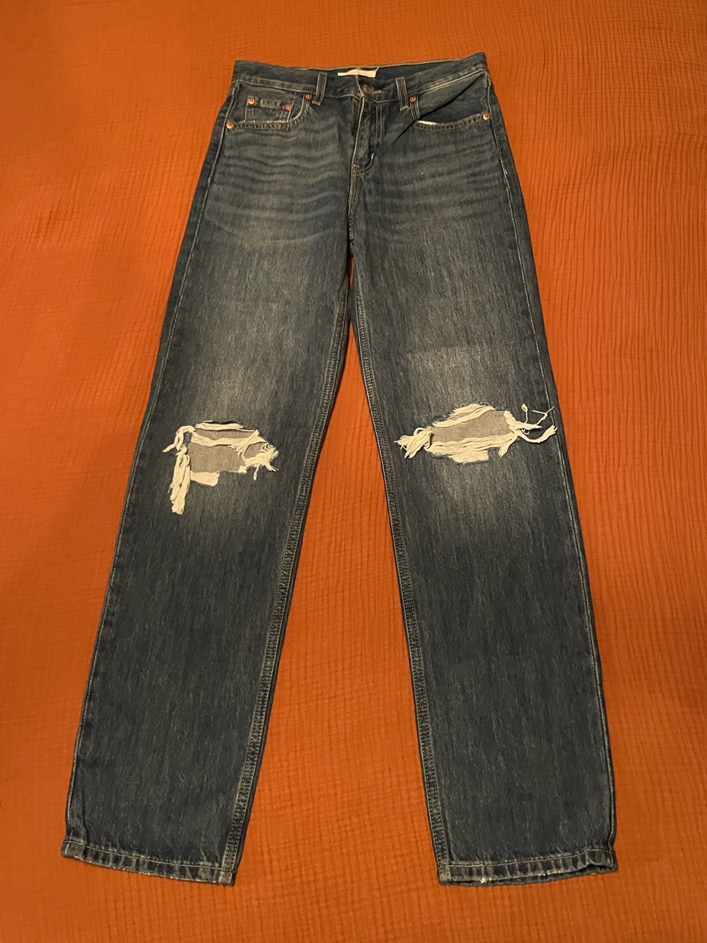 Levi's Dark Blue Straight-Leg Distressed Jeans